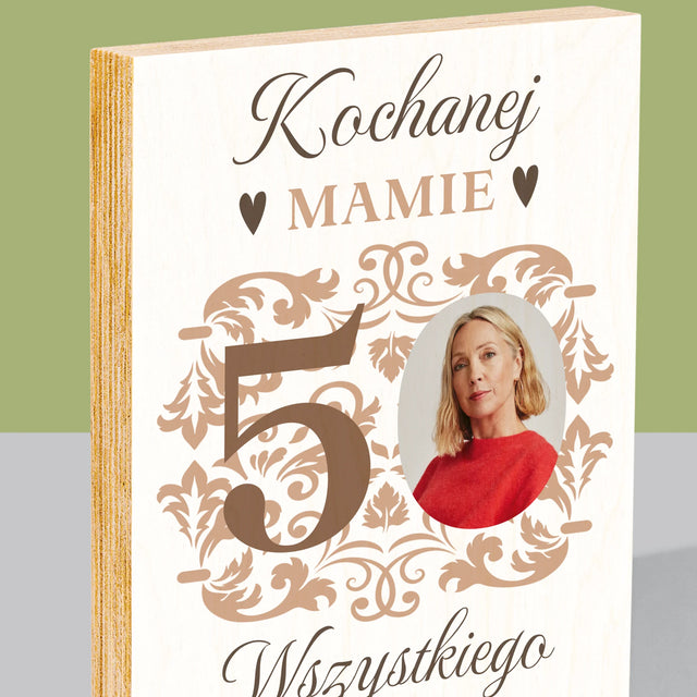 Zdjęcie I Podpis: Kochanej Mamie Z Okazji 50 Urodzin - Wydruk Na Drewnie