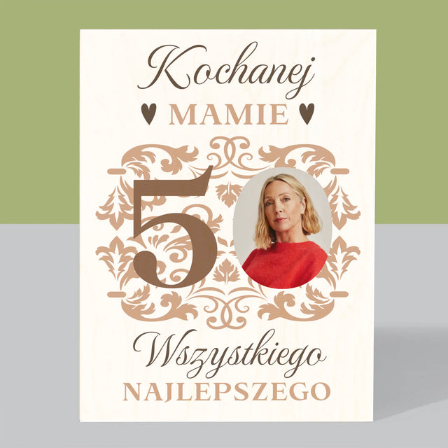 Zdjęcie I Podpis: Kochanej Mamie Z Okazji 50 Urodzin - Wydruk Na Drewnie