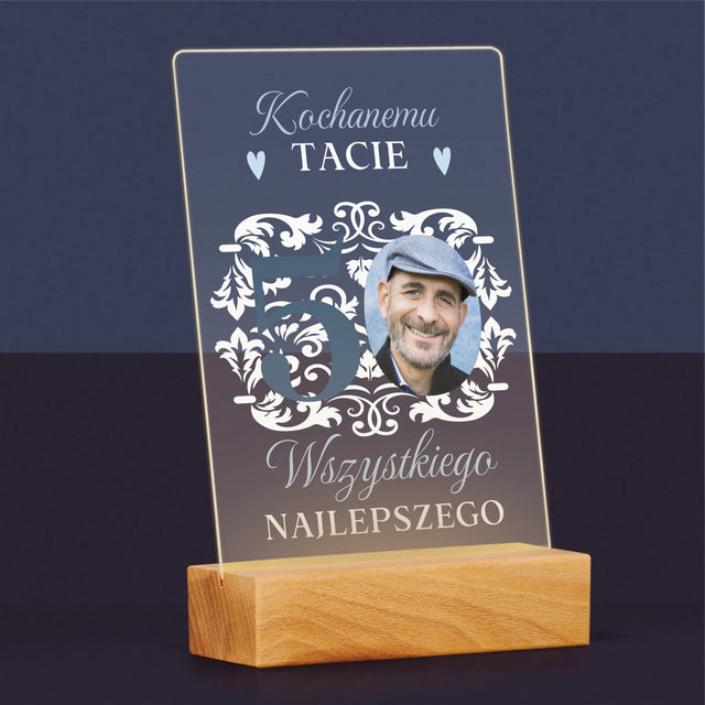 Zdjęcie I Podpis: Kochanemu Tacie Z Okazji 50 Urodzin - Wydruk Na Szkle Akrylowym