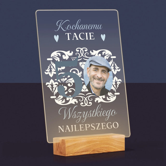 Zdjęcie I Podpis: Kochanemu Tacie Z Okazji 50 Urodzin - Wydruk Na Szkle Akrylowym