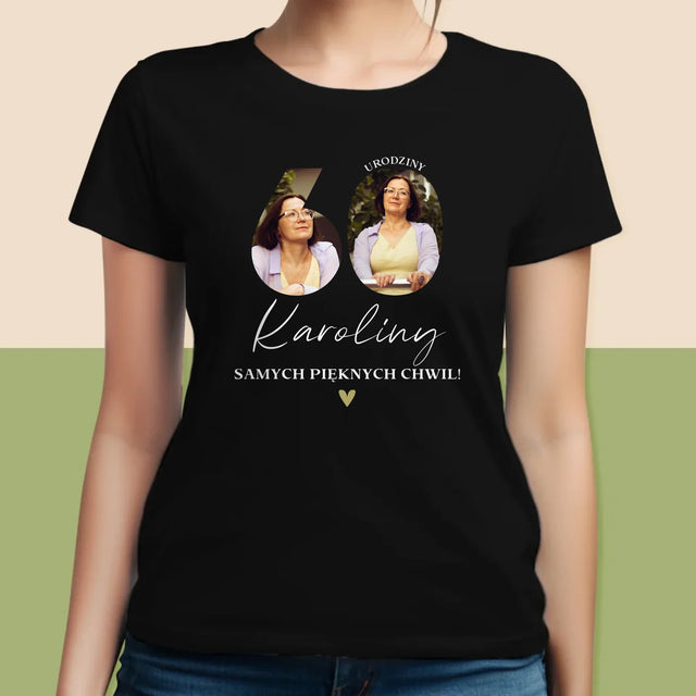 Słowo Ze Zdjęć: 60 Urodziny Samych Pięknych Chwil - Koszulka Damska z Nadrukiem