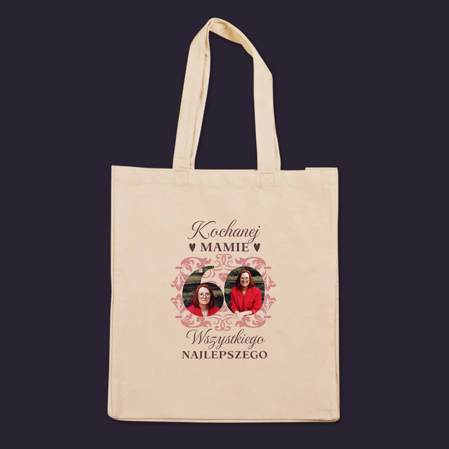 Słowo Ze Zdjęć: Kochanej Mamie z Okazji 60 Urodzin - Torba Płócienna z Nadrukiem