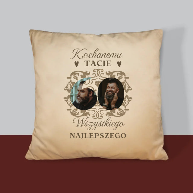 Słowo Ze Zdjęć: Kochanemu Tacie z Okazji 60 Urodzin - Poduszka z Nadrukiem