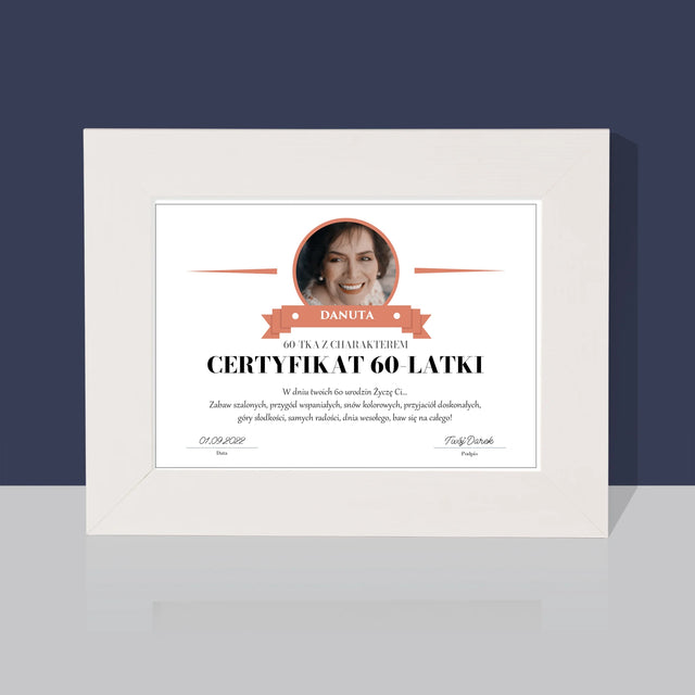 Certyfkat: Certyfikat 60-Latki - Ramka Na Zdjęcie