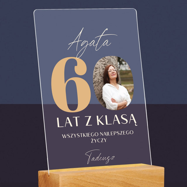 Zdjęcie i Podpis: 60 Lat z Klasą - Wydruk Na Szkle Akrylowym