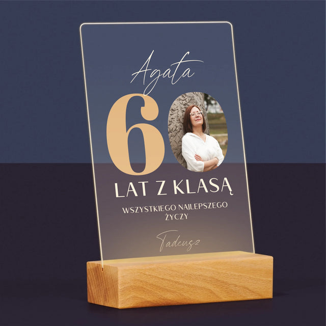 Zdjęcie i Podpis: 60 Lat z Klasą - Wydruk Na Szkle Akrylowym