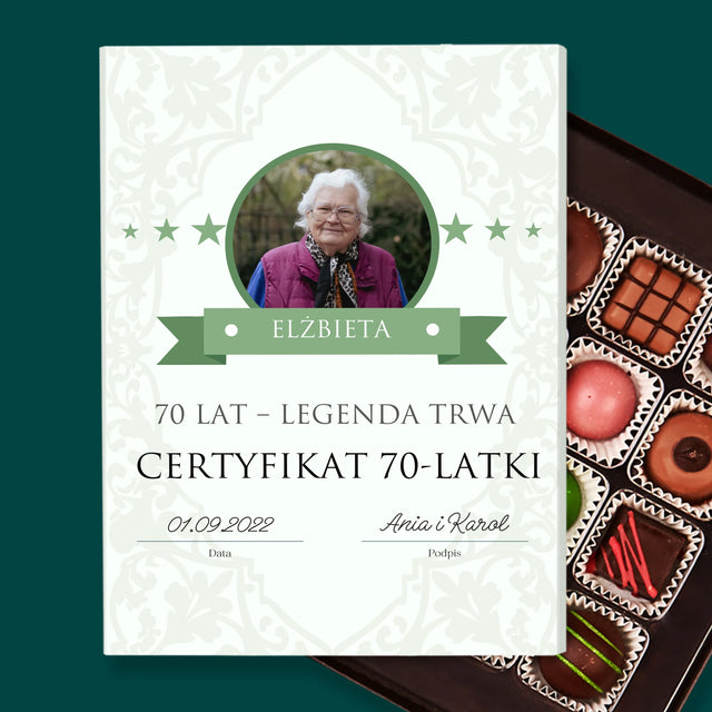 Certyfkat: Certyfikat 70-latki - Personalizowane Praliny