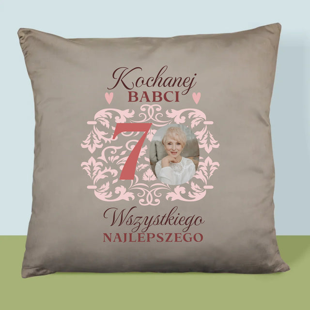 Zdjęcie I Podpis: Kochanej Babci Wszystkiego Najlepszego - Poduszka z Nadrukiem