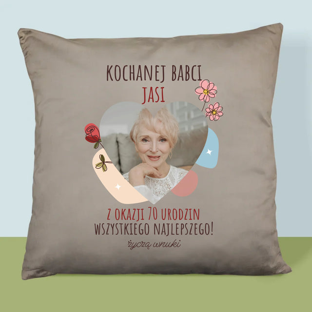 Zdjęcie I Podpis: Kochanej Babci z Okazji Urodzin - Poduszka z Nadrukiem