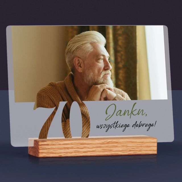 Zdjęcie I Podpis: 70 Urodziny Wszystkiego Dobrego - Wydruk Na Szkle Akrylowym