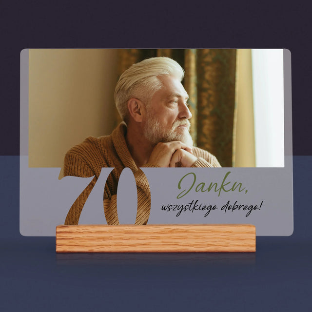 Zdjęcie I Podpis: 70 Urodziny Wszystkiego Dobrego - Wydruk Na Szkle Akrylowym