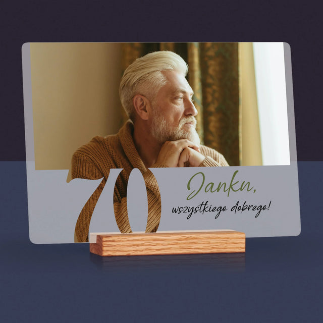 Zdjęcie I Podpis: 70 Urodziny Wszystkiego Dobrego - Wydruk Na Szkle Akrylowym