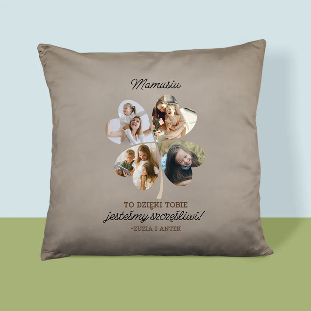 Fotokolaż: Mamo, To Dzięki Tobie Jesteśmy Szczęśliwi! - Poduszka z Nadrukiem