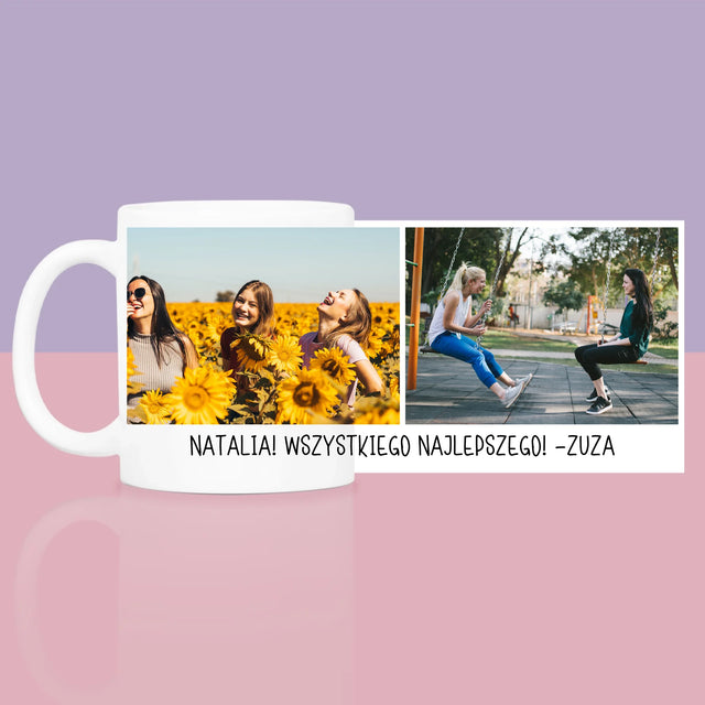 Fotokolaż: 2 Zdjęcia i Podpis - Zestaw prezentowy z kubkiem i różanym spa