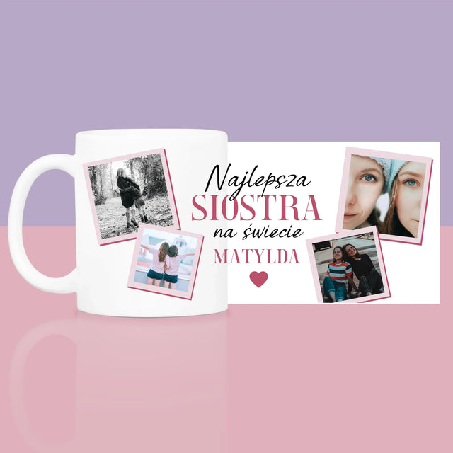 Fotokolaż: Najlepsza Siostra - Zestaw prezentowy z kubkiem i różanym spa