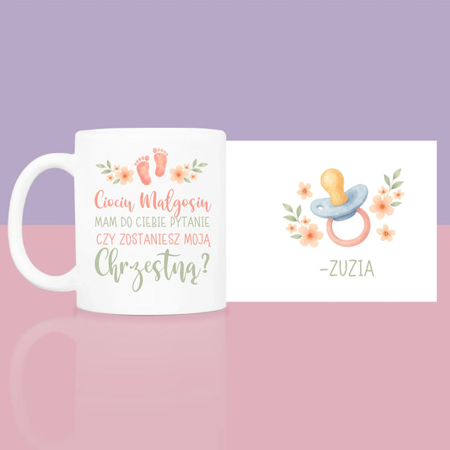 Imię i Podpis: Ciociu Czy Zostaniesz Moją Chrzestną - Zestaw prezentowy z kubkiem i różanym spa