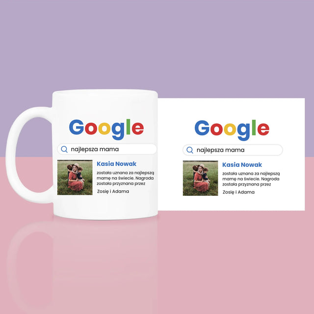 Zdjęcie i Podpis: Najlepsza Mama Wynik Google - Zestaw prezentowy z kubkiem i różanym spa