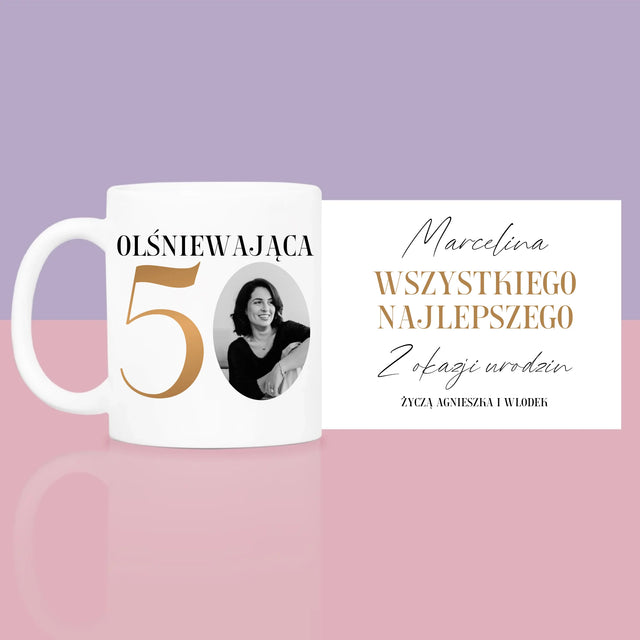 Zdjęcie i Podpis: Olśniewająca 50 - Zestaw prezentowy z kubkiem i różanym spa