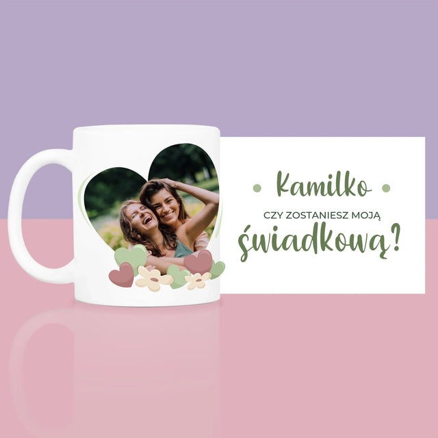 Zdjęcie i Podpis: Czy Zostaniesz Moją Świadkową Kwiaty - Zestaw prezentowy z kubkiem i różanym spa