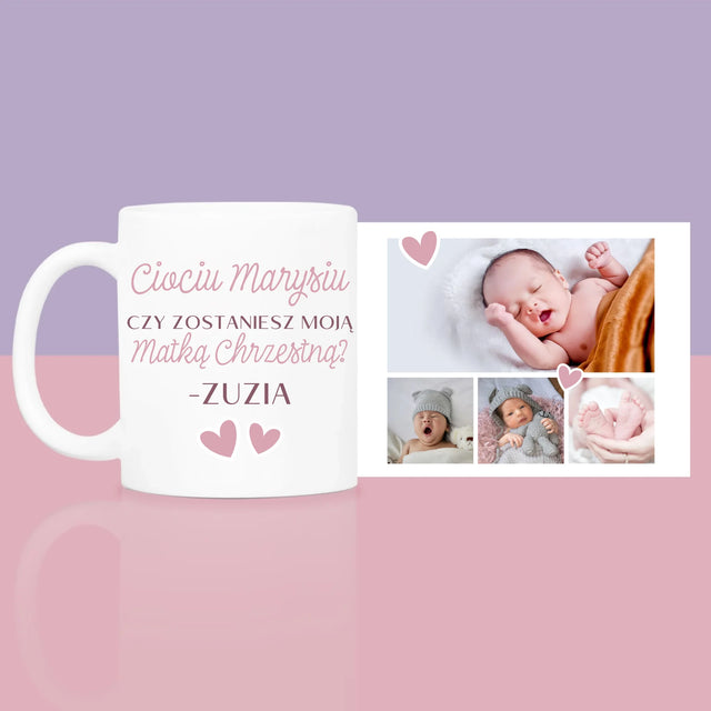 Fotokolaż: Czy Zostaniesz Moją Chrzestną - Zestaw prezentowy z kubkiem i różanym spa