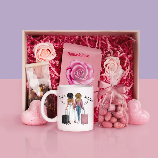 Kreator Postaci: Przyjaciółki Podróżniczki - Zestaw prezentowy z kubkiem i różanym spa
