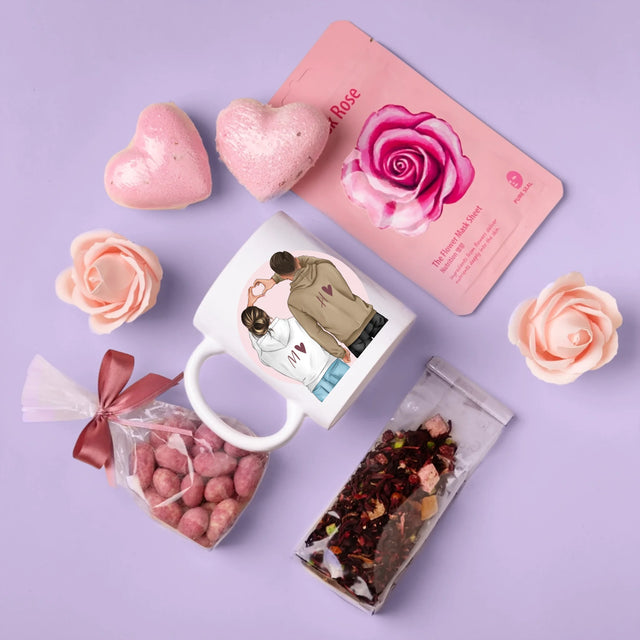 Kreator Postaci: Para Serce - Zestaw prezentowy z kubkiem i różanym spa