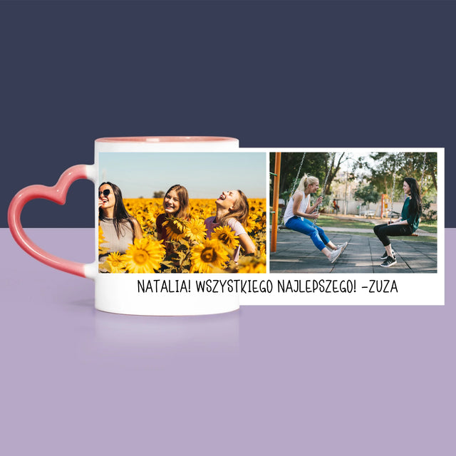 Fotokolaż: 2 Zdjęcia i Podpis - Zestaw Prezentowy z Kubkiem, Misiem i Słodkościami