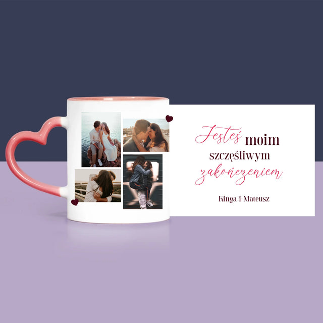 Fotokolaż: Jesteś Moim Szczęśliwym Zakończeniem - Zestaw Prezentowy z Kubkiem, Misiem i Słodkościami