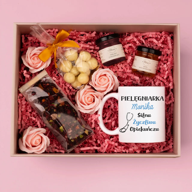 Kreator Postaci: Cechy Pielęgniarki - Zestaw prezentowy z kubkiem, herbatą i słodkościami
