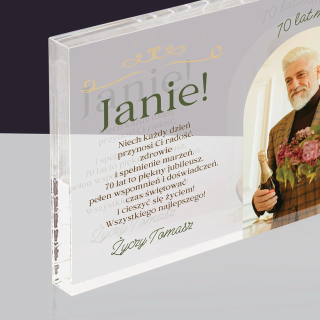 Zdjęcie I Podpis: 70 Lat Minęło - Blok Akrylowy z Nadrukiem