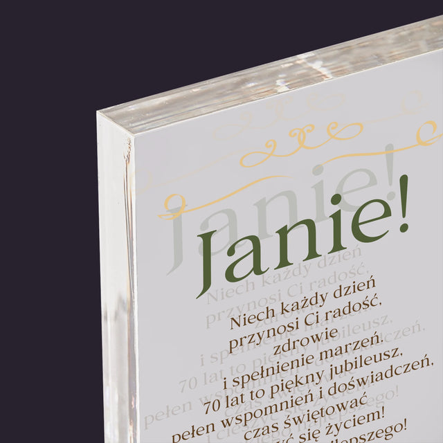 Zdjęcie I Podpis: 70 Lat Minęło - Blok Akrylowy z Nadrukiem