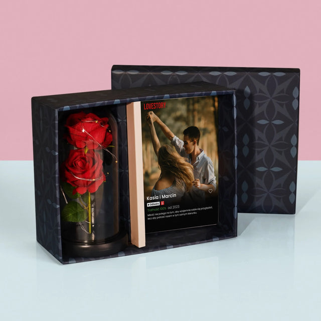 Zdjęcie i Podpis: Plakat Netflix - Zestaw Prezentowy z Wydrukiem Na Szkle i Wieczną Różą