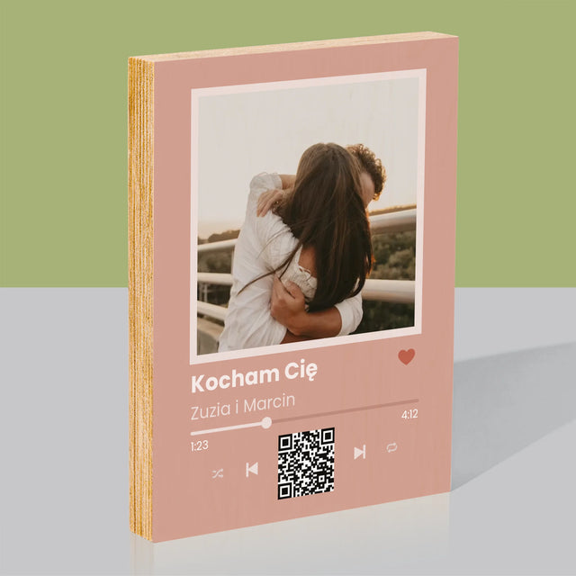 Zdjęcie i Podpis: Twoja Piosenka z Kodem - Wydruk Na Drewnie