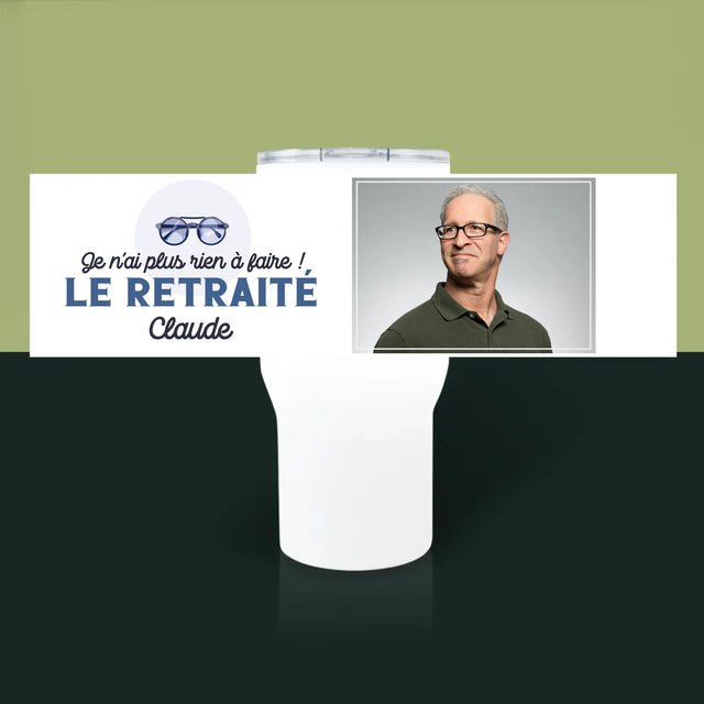 Zdjęcie i Podpis: Nic Nie Muszę! Emeryt - Kubek Termiczny Biały | FR