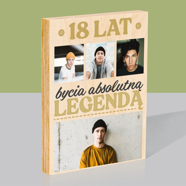 Fotokolaż: 18 Lat Bycia Legendą - Wydruk Na Drewnie
