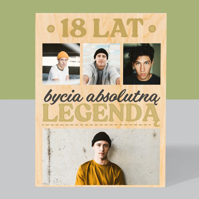 Fotokolaż: 18 Lat Bycia Legendą - Wydruk Na Drewnie