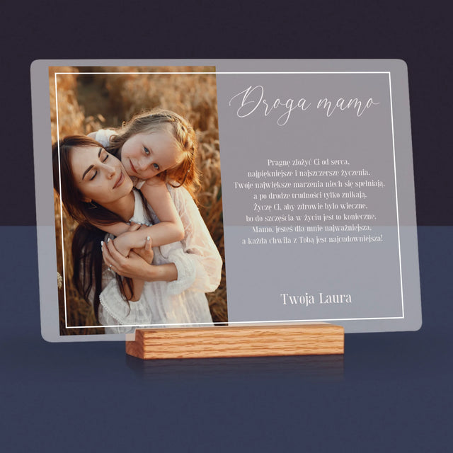 Zdjęcie I Podpis: Droga Mamo - Wydruk Na Szkle Akrylowym