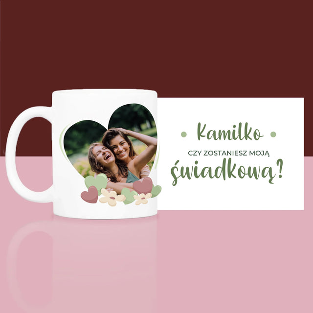Zdjęcie i Podpis: Czy zostaniesz moją świadkową kwiaty - Zestaw prezentowy z kubkiem i satynową opaską
