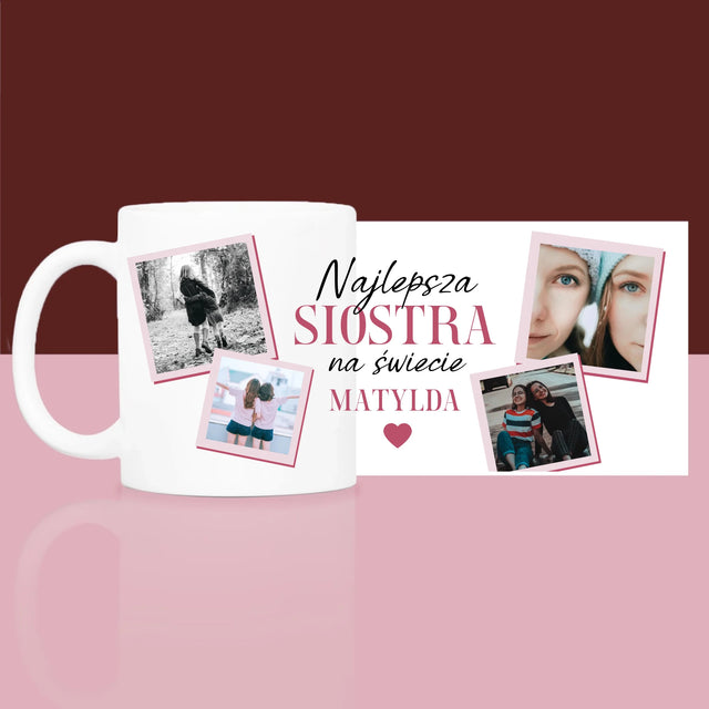 Fotokolaż: Najlepsza Siostra - Zestaw prezentowy z kubkiem i satynową opaską