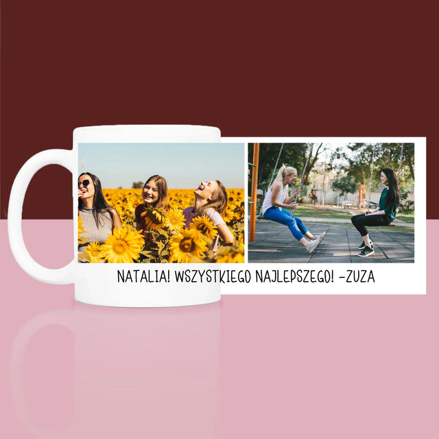 Fotokolaż: 2 Zdjęcia i Podpis - Zestaw prezentowy z kubkiem i satynową opaską