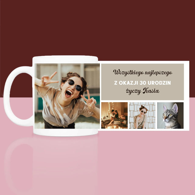 Fotokolaż: Urodzinowy - Zestaw prezentowy z kubkiem i satynową opaską