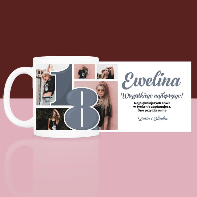 Fotokolaż: 18 Najpiękniejsze Chwile - Zestaw prezentowy z kubkiem i satynową opaską