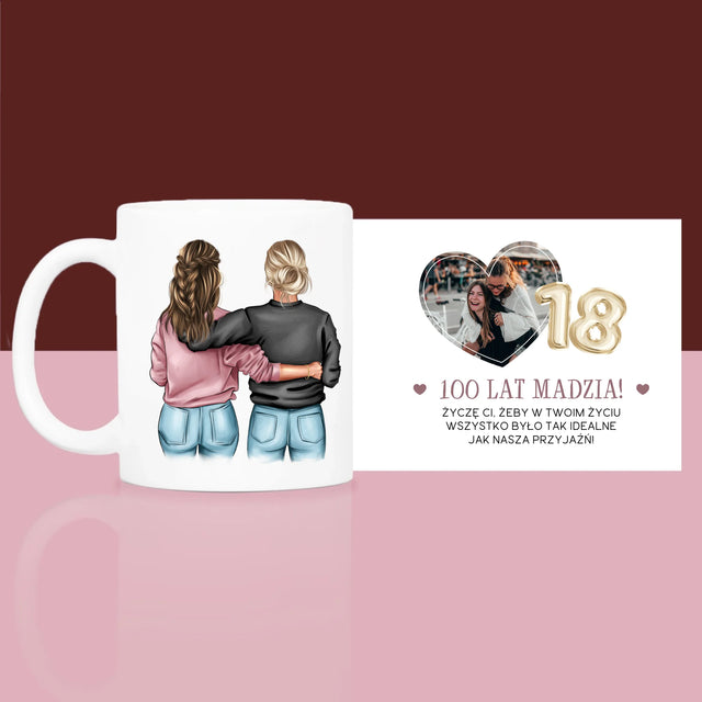 Kreator Postaci: 18 Urodziny Przyjaciółki - Zestaw prezentowy z kubkiem i satynową opaską