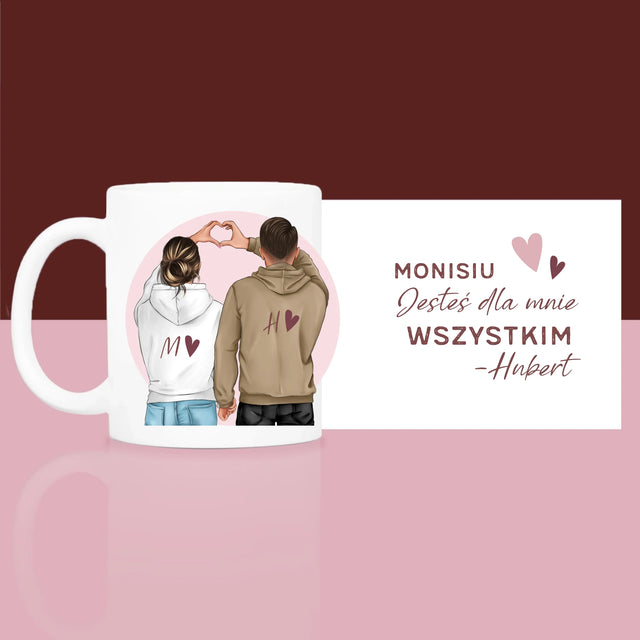 Kreator Postaci: Para Serce - Zestaw prezentowy z kubkiem i satynową opaską