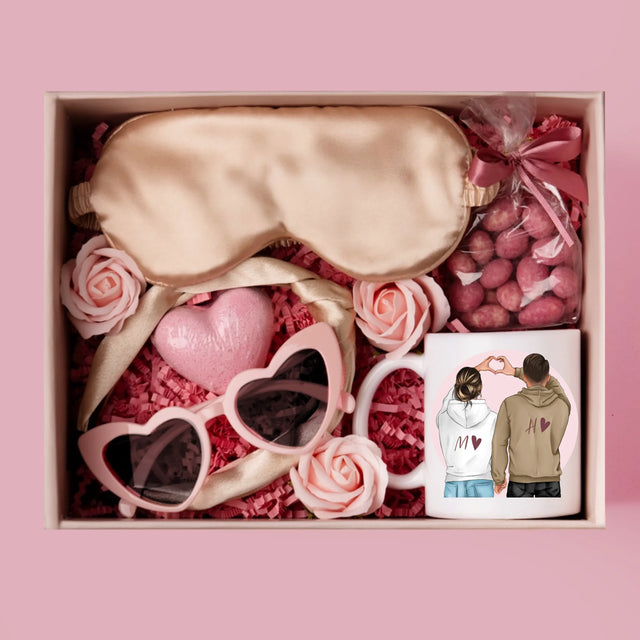 Kreator Postaci: Para Serce - Zestaw prezentowy z kubkiem i satynową opaską