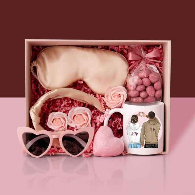 Kreator Postaci: Para Serce - Zestaw prezentowy z kubkiem i satynową opaską