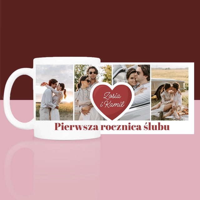 Fotokolaż: Pierwsza Rocznica Serce - Zestaw prezentowy z kubkiem i satynową opaską