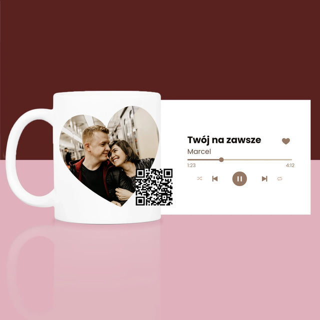 Zdjęcie i Podpis: Nasza Piosenka Serce Kod Qr - Zestaw prezentowy z kubkiem i satynową opaską