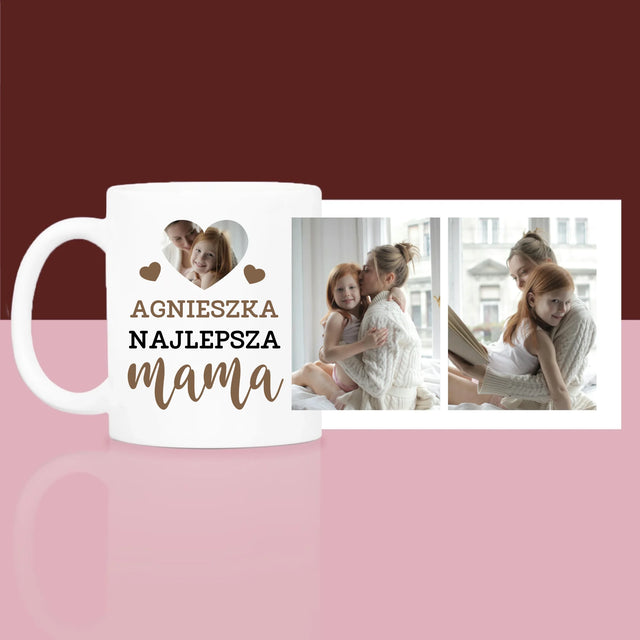 Fotokolaż: Najlepsza Mama Serce - Zestaw prezentowy z kubkiem i satynową opaską