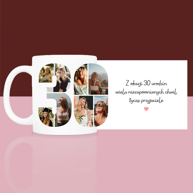 Fotokolaż: 30 Urodziny Życzenia - Zestaw prezentowy z kubkiem i satynową opaską